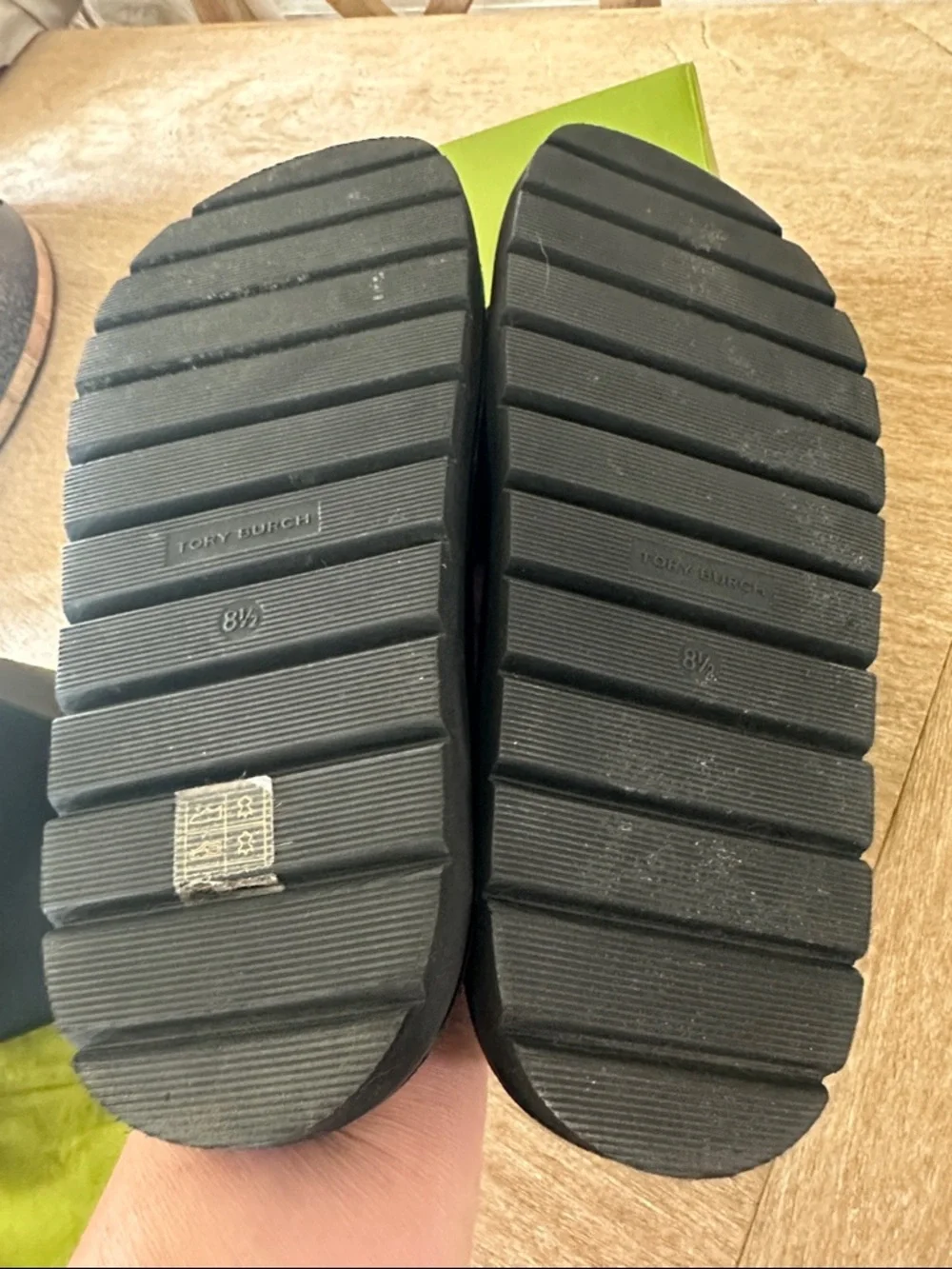 Tory Burch Black Leather Slide Sandals with Gold Logo Accent - Picture 7 of 10